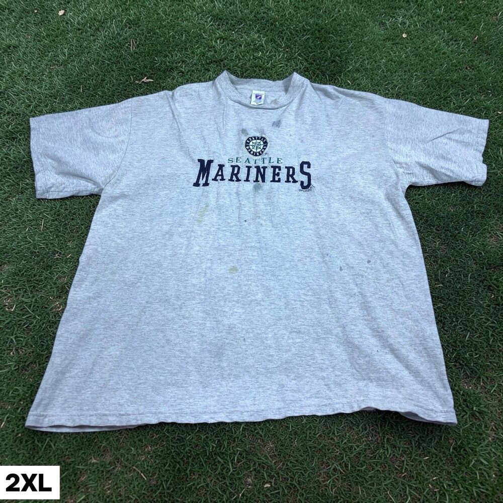 Vintage 1999 Seattle Mariners T-Shirt Adult 2XL Gray Embroidered MLB Logo 7 Tee